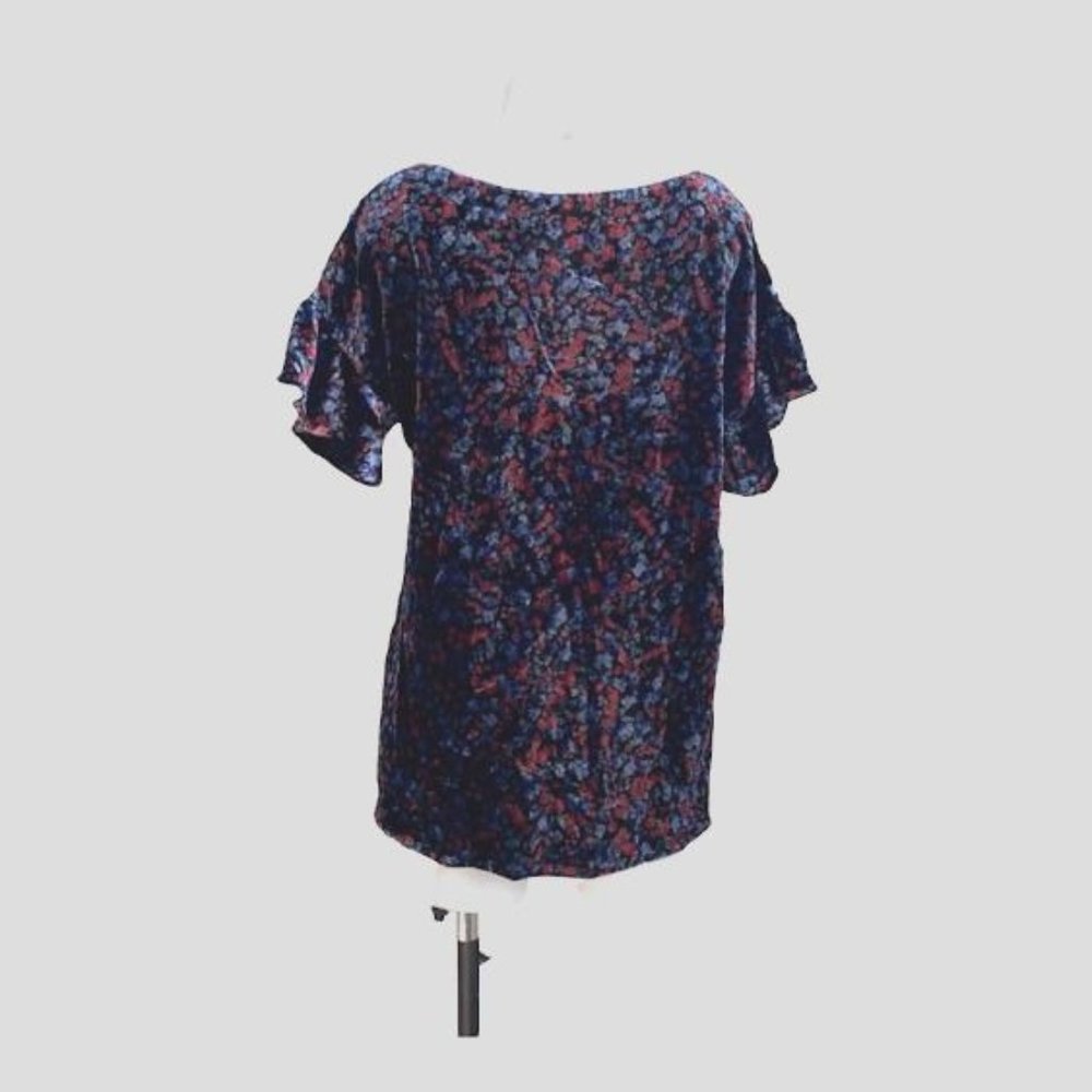 Gap Medium Maternity Top Black Multicolor Crew Neck Ruffle Sleeves Velvet